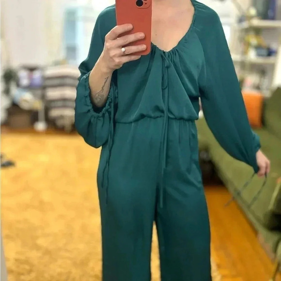 NWOT Dark Green / Turquoise Satin Effect Zara Jumpsuit - Picture 8 of 9